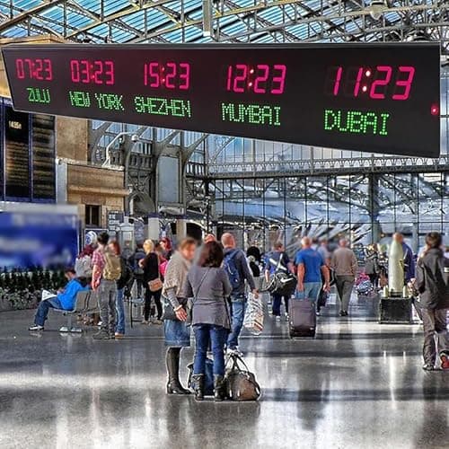 Image of Digital Time Zone Clock with Brightness Adjustment - Displays Time for 5 Cities, Perfect for Offices and Enterprises