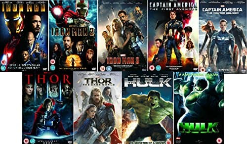 Image of Avengers Ultimate Marvel Comic Heroes All 9 Movies DVD Complete Collection - Iron Man 1, Iron Man 2, Iron Man 3, Captain America : The First Avenger, Captain America: Winter Soldier, Thor 1, Thor 2: The Dark World, Hulk (Eric Bana), Incredible Hulk (Edward Norton) + Extras
