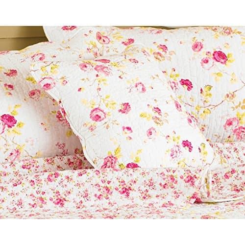 Image of Paoletti Honeypot Lane Floral Woven Cotton Quilted Cushion Cover, White, 45 x 45 Cm