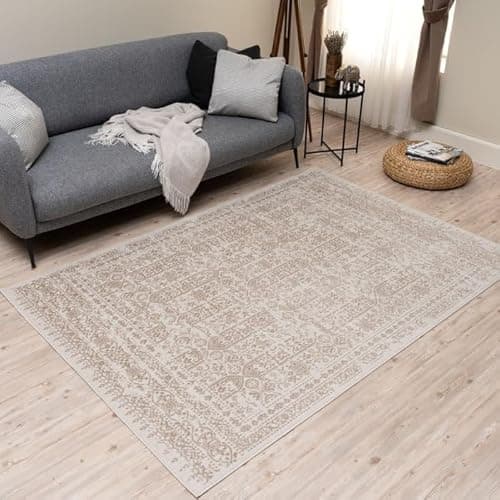 Image of THE RUGS Montana Rug - Modern & Vintage Low Pile Area Rugs Living room, Bedroom, Kitchen, Soft Low Pile, Pet-Friendly, Easy to Clean [Vintage Cream/Beige, 80x150 cm]