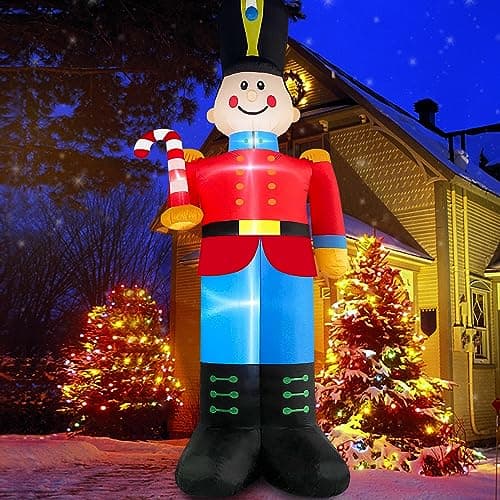 Image of Danxilu 12FT Christmas Inflatable Nutcracker Soldier with Candy Cane, Inflatable Christmas Decorations Built-in LED Lights Blow Up Christmas Decorations for Xmas Party Holiday Indoor Lawn Garden