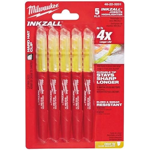 Image of Milwaukee 045242482573 INKZALL Fluorescent Marker Yellow Set of 5