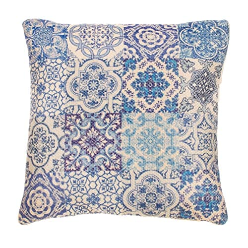 Image of Sass & Belle Blue Tile Print Cushion Cover - Decorative Sofa Accessory For Living Rooms Pillow Cover For Home Decor Accent And Thoughtful House Gifts