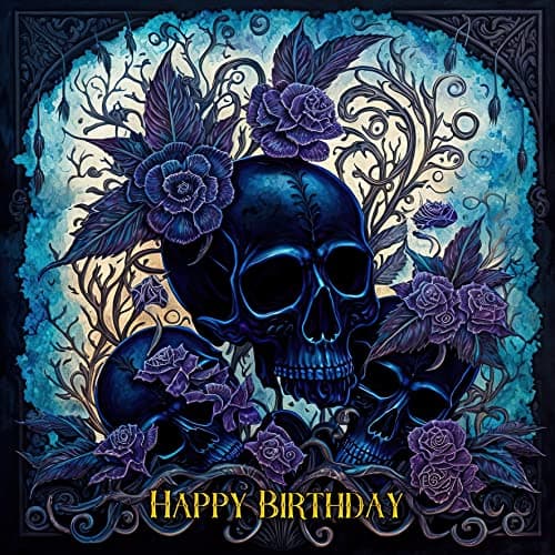Image of Gothic Skull Fantasy Art Birthday Greeting Card Design 395 - Happy Gift For Her Him Friend Mum Dad Sister Brother Premium Quality Blank Inside Envelope Included Uk Designed