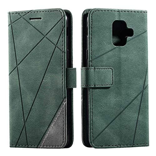 Image of SONWO Case for Galaxy A6 2018 Case, Premium Leather Flip Wallet Case Magnetic Closure Card Slots Kickstand Phone Case for Samsung Galaxy A6 2018, Green