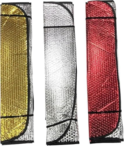 Image of HAOCHENG Reflective Folding Foil Metallic Car Windscreen Sun Shade Universal 3 Colours UK (Foil Car Shade Red)