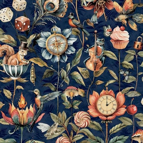 Image of World of Wallpaper Curious Creatures Quirky Animal Themed Wallpaper with Lush Drawn Plants for Feature Walls, Bedrooms, Living Rooms, Cloakrooms in Navy Blue 50472
