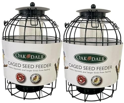 Image of Oakdale Squirrel Resistant Bird Feeder (2 Pack) - Metal Seed Feeder for Wild Birds - Durable Hanging Bird Feeders for Outside and Garden - Weatherproof, Easy Clean & Refill - Garden Bird Supplies