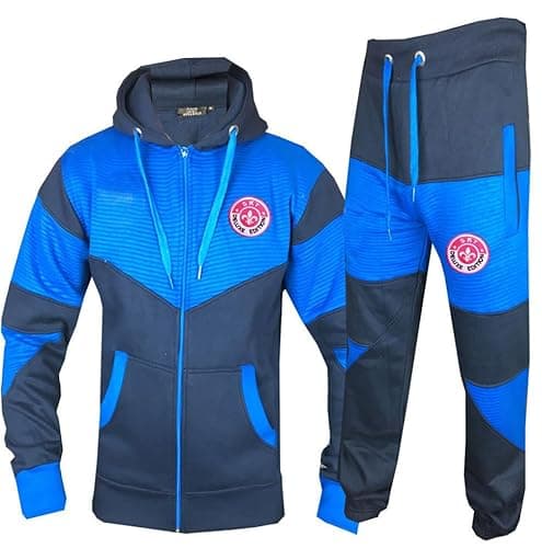 Image of Mens Tracksuits Set, Two Piece Zip Up Hoodie and Joggers, Color Block Design with Logo Badge (UK, Alpha, XL, Regular, Regular, Navy/Blue)