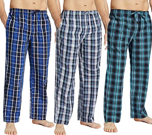 Image of JupiterSecret Mens Pyjama Pants Set 100% Cotton Plaid Sleep & Lounge Pants, PJ Bottoms with Pockets and Button Fly