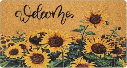 Image of CaySep Floral Welcome Mats Flower Coir Door Mat Colorful Spring Door Mat Indoor Entrance Cute Decorative Outdoor Doormats Non Slip Outside Door Mats for Front Door Rugs 43 * 74cm