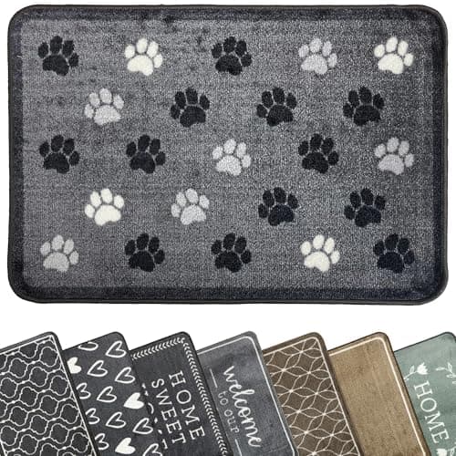 Image of Mighty Mats Supersoft Washable Door Mat Indoor - Highly Absorbent Dirt Trapper Indoor Doormat - Anti-Slip Mat with Durable Latex Backing - Versatile Floor Rug - Grey Paw Print, 50 x 75cm