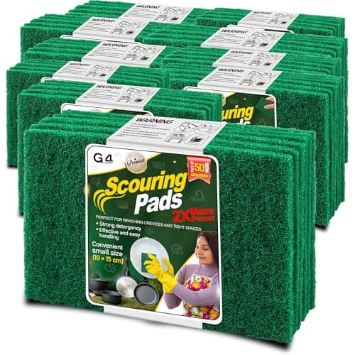 Image of G4GADGET Heavy Duty Scouring Pads Green 50 Pack (3.9 x 5.9 inch / 10 x 15 cm) – Non-Scratch Multipurpose Scrubber for Kitchen, Pots, Pans, Sink & Dish Cleaning – Durable Reusable Scourers