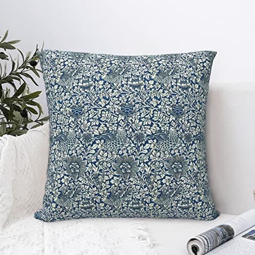 Image of Dripglw William Indigo Blue and White 18 Morris Throw Pillow Covers 18x18 Inch Aesthetic Pillow for Bedroom Velvet Decorative Pillowcase Home Decor Living Room Cushion Case for Bed Sofa Couch