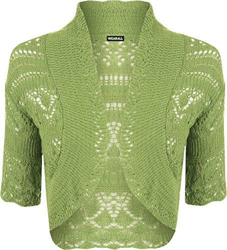 Image of WearAll Ladies Crochet Shrug Knitted Bolero Top Women Cardigan - Lime Green - 12/14