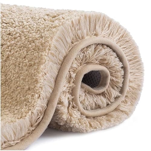 Image of VANZAVANZU Non Slip Bath Mat Thickened Bath Rug for Bathroom Absorbent Ultra Soft Bath Mat Fluffy Microfiber Bedside Carpet Floor Mat, Quick-drying, Machine Washable - 50 x 80cm (Beige)