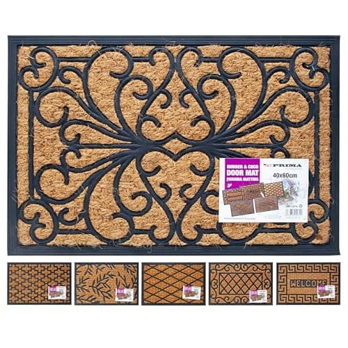 Image of BARGAINS-GALORE Home Entryway Heavy Duty Non Slip Door Mat Panama Home Welcome Rubber Natural Coir 40 X 60cm | Home Entrance Mat | Welcome Mat For Outside Porch Entrance