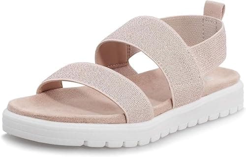 Image of MIXIN Girls Sandals Open Toe Flat Sandals summer shoes for Little Kids RoseGold Size 12