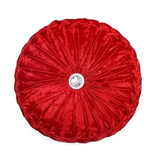 Image of Stylish Home London Diamond Round Cushions Stitched Filled Crushed Velvet Beautiful Sofa Cushion Bed Cushion Small & Large (Red, 35 x 35 cm (14 x 14 In))