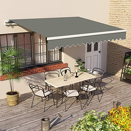 Image of Green Bay 3.5 m x 2.5m DIY Patio Retractable Manual Awning Garden Sun Shade Canopy Grey with Fittings and Crank Handle