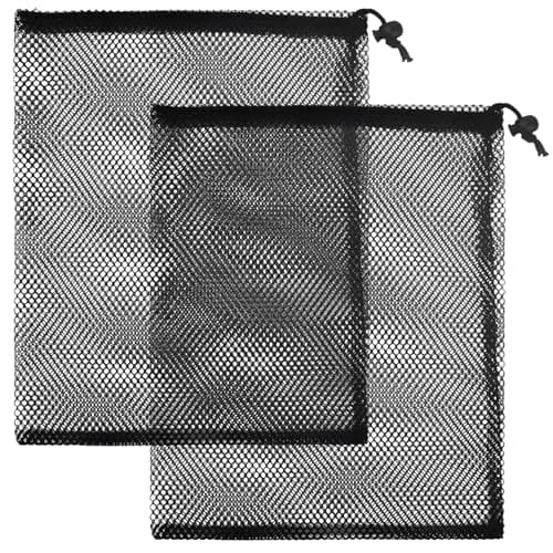 Image of SUBTAVIK 2 Pcs Drawstring Bags, Large Drawstring Organizer Storage Bags Black Nylon Net Bags for Swimming Beach Pool (35x40cm)