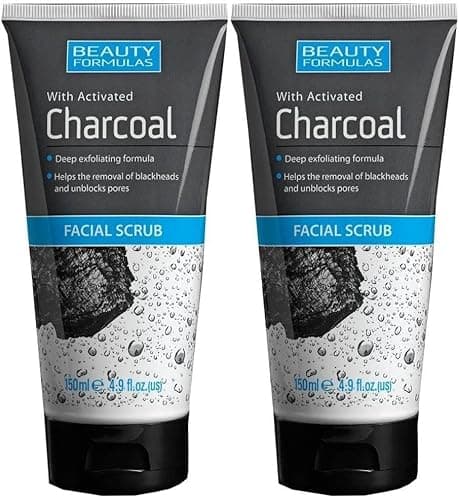 Image of Beauty Formulas Charcoal Facial Scrub 150ml - Pack of 2 - Deep Cleansing Exfoliant with Activated Charcoal - Detoxify, Exfoliate, and Rejuvenate for a Glowing Complexion