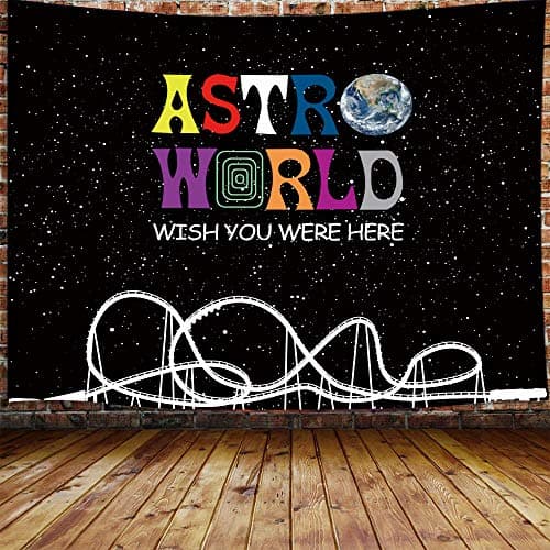 Image of ASTROWORLD Tapestry, Travis Scott Poster Aesthetic Tapestry Wall Hanging for Kids Men Bedroom, Cool Funny Rock Hip Hop Beach Blanket College Dorm Home Decor (71" W X 60" H)