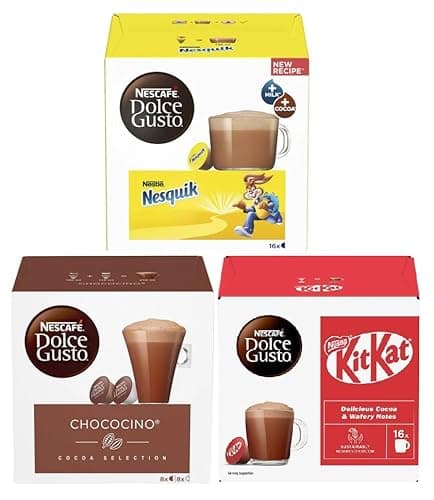 Image of NESCAFÉ DOLCE GUSTO Hot Chocolate Variety Pack Pods, Flavours Inc. Nesquik, Chococino, KitKat (Pack of 3, Total 48 Pods)