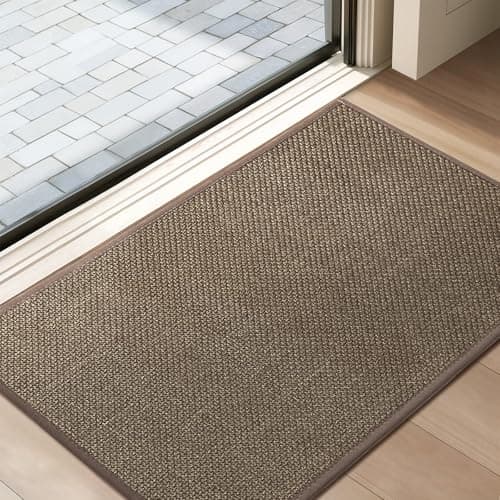 Image of Tuocal Door Mat 45 x 75 cm, Dirt Trapper Door Matts Indoor Non Slip Low Profile Door Mats Outdoor Washable Entrance Rug Easy To Clean Floor Mat for Entryway Patio Pets Muddy Shoes & Paws, Camel