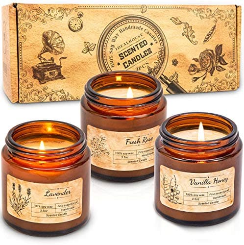 Image of IDEALHOUSE Scented Candles Gift Set, Soy Wax Candles of Vanilla Honey, Fresh Rose, and Lavender, Perfect Candles Gifts Set for Women, Birthdays, Weddings, Christmas, Yoga, Bath