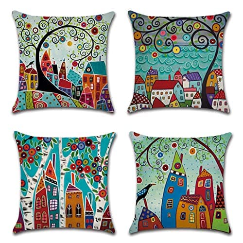 Image of Cushion Covers 20x20 inch Outdoor Cushions Set of 4 ABSTRACT COLOR TREE Printed Pillow Covers Square Double Sided Velvet Cushions for Patio Couch Balcony Farmhouse Garden Decorative Pillowcases a1205