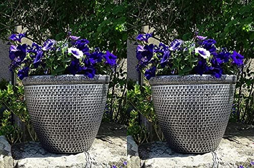 Image of SG Traders 2 X Large Plastic Round Cromarty Plant Pot Flower Pot Planter Garden Decoration Antique Silver 36cm Plant Pot Outdoor Flower Pots Outside Garden Planters Outdoor With Drainage Holes