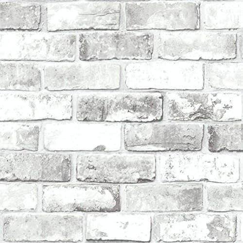 Image of Brick Effect Wallpaper - Modern Wallpaper for Living Room, Bedroom, Fireplace - Metallic Decorative Luxury Wall Paper with Detailed Brick Wall Print in Soft Tones (White & Grey)