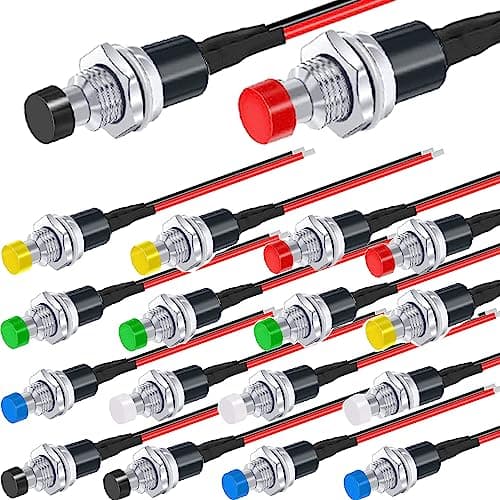 Image of RUNCCI-YUN 18pcs 7mm 3V-6V-12V-24V-230V/1A Prewired Mini Momentary Push Button,SPST Nomal Open ON/OFF 2 Pin Round Button for Model Railway Hobby Arduino DIY (Red/Green/Yellow/Black/Blue/White)