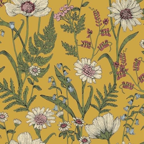 Image of Wild Meadow Yellow Wallpaper - Floral Flowers Petals Naturistic Blossom Feature Wall - Classic Vintage Paste The Wall