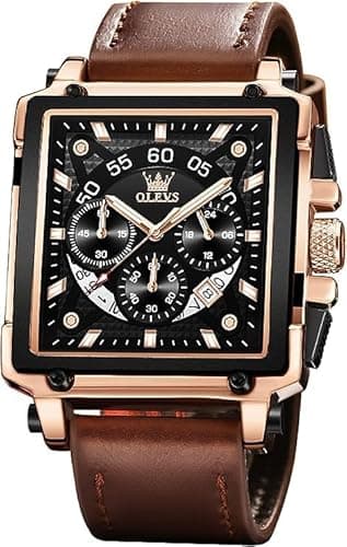 Image of OLEVS Watches for Men UK Square Quartz Chronograph Leather Fashion Dress Watch Date Waterproof Luminous Casual Business Wrist Watches