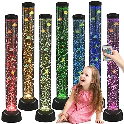 Image of Playlearn Large - Bubble Tube Floor Novelty lamp with Fish & LED Lights - 105cm -Silver, Black