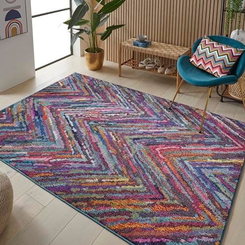 Image of Lord of Rugs Carnaval Modern Rug for Living Room Bedroom Kitchen Bright Multi Coloured Geometric Rug CAR104 Multi Small 80x150 cm (2'6"x5')