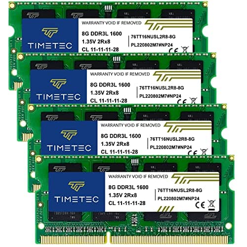 Image of Timetec 32GB KIT(4x8GB) DDR3L / DDR3 1600MHz (DDR3L-1600) PC3L-12800 / PC3-12800 Non-ECC Unbuffered 1.35V/1.5V CL11 2Rx8 Dual Rank 204 Pin SODIMM Laptop Notebook PC Computer Memory RAM Module Upgrade