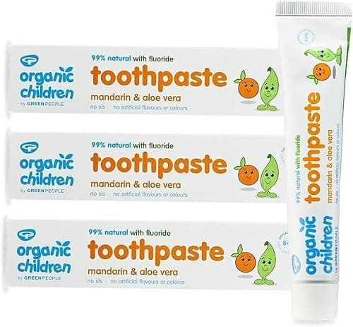Image of Green People Organic Children Mandarin and Aloe Vera Fluoride Toothpaste Bundle - Vegan, Organic & Cruelty Free, 3X 50ml