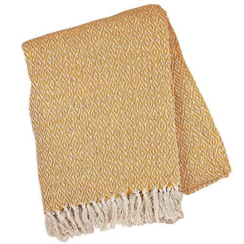 Image of Sass & Belle Scandi Boho Mustard Blanket Throw