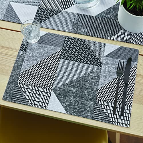 Image of Catherine Lansfield Larsson Geo Two Pack Wipe Clean Placemats Grey Tea Towel Pair
