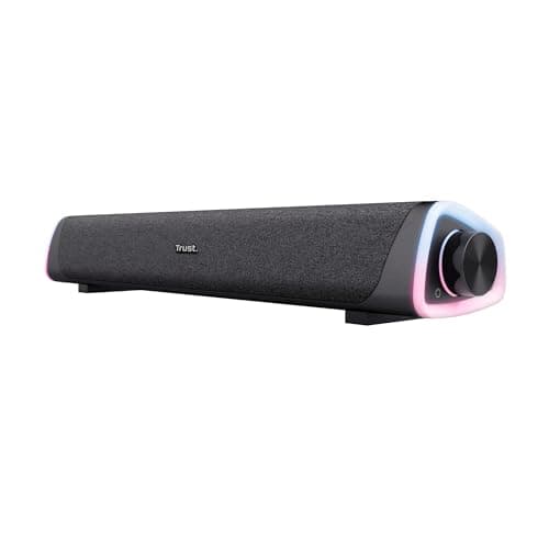 Image of Trust Liro Soundbar PC Speaker 12W, Compact Stereo Sound Bar with RGB LED Lights, 3.5mm AUX Cable Connection, USB Powered PC Speakers for Computer Laptop Desktop Tablet Smartphone TV, Black
