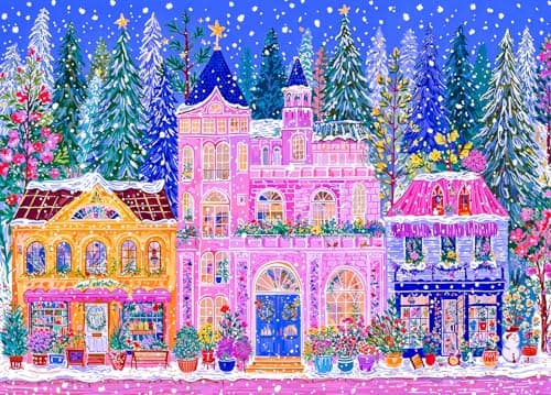Image of Winter City Jigsaw Puzzles for Adults 1000 Jigsaws Snow Flowers Trees Buildings 1000 Piece Jigsaw Puzzles for Adults