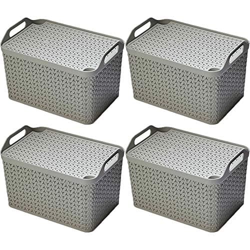 Image of Strata Home & Kitchen Grey Recycled Large Handy Basket With Lid (4 Pack)
