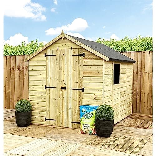 Image of 6 x 4 Garden Shed Pressure Treated T&G Double Door Apex Wooden Garden Shed - 1 Window (6' x 4') / (6ft x 4ft) (6x4)