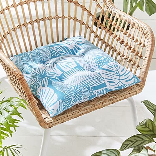 Image of Catherine Lansfield Tropical Birds Indoor/Outdoor Seat Cushion Pair Teal (Outdoor Cushions)