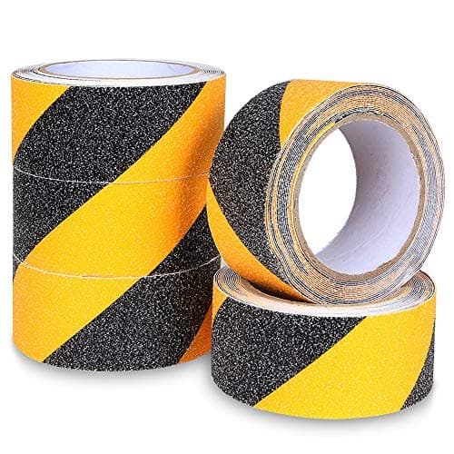 Image of SENENQU 5pcs Anti Slip Hazard Tape, 50mm x 5m High Traction Hazard Warning Grip Tape, Self Adhesive Safety Tape, Abrasive Marking Barrier Tape for Steps Deck Floor Stair – Black Yellow1