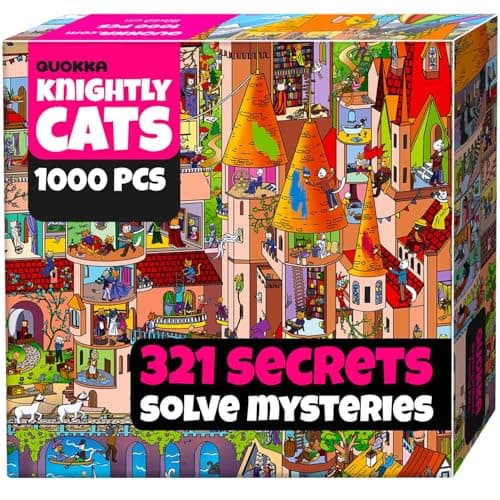 Image of QUOKKA 1000 Piece Jigsaw Puzzle for Adults Nighty Cats - Premium Box Packaging with Extra Fun Challenges - Whimsical Cat Puzzle - Perfect for Relaxation - Creativity & Gift Giving
