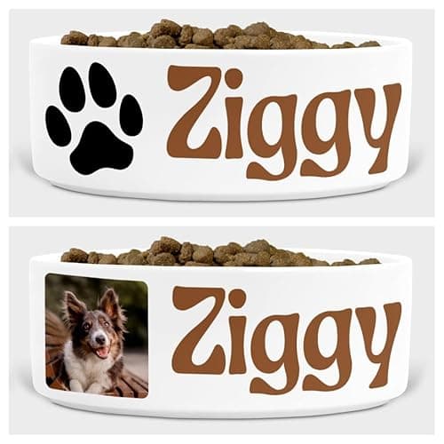 Image of Personalised Dog Bowl – Custom Pet Name, Photo & Colour Options – Ceramic Food/Water Dish – Multiple Fonts & Layouts